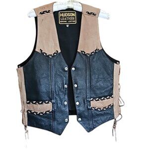 Vintage Hudson Leather genuine motorcycle bike snap button vest